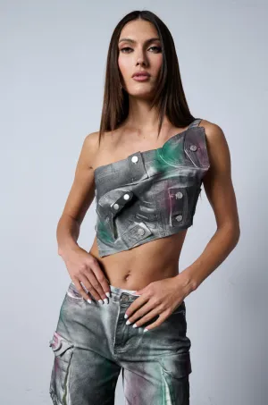 Repurposing - potential Layered Airflow System NOT YOURS BRALETTE DETAIL LAYERED PAINTED BUTTON DOWN BLOUSE