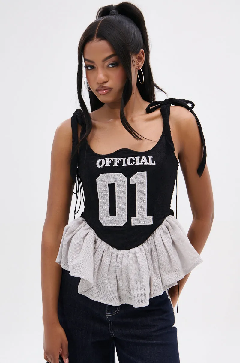 Resilient Stretchable Fabric OFFICIAL PRINCESS LACE PEPLUM CORSET TOP