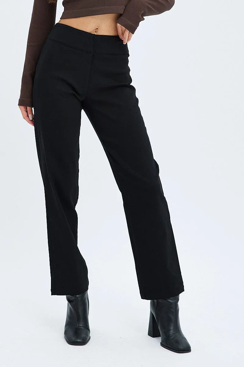 Black Straight Fit Pants Mid Rise BreathableMaterial Water Resistant Finish