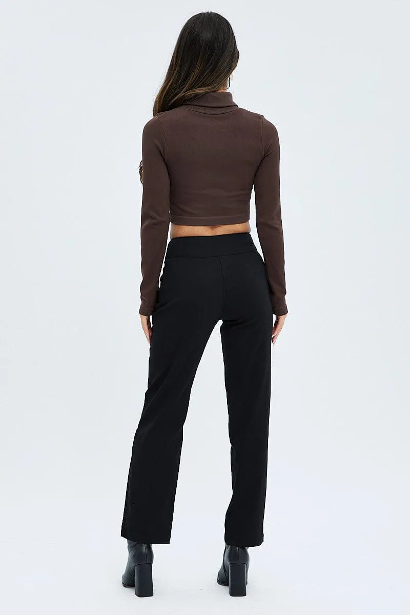 Odor control Modern Design Black Straight Fit Pants Mid Rise
