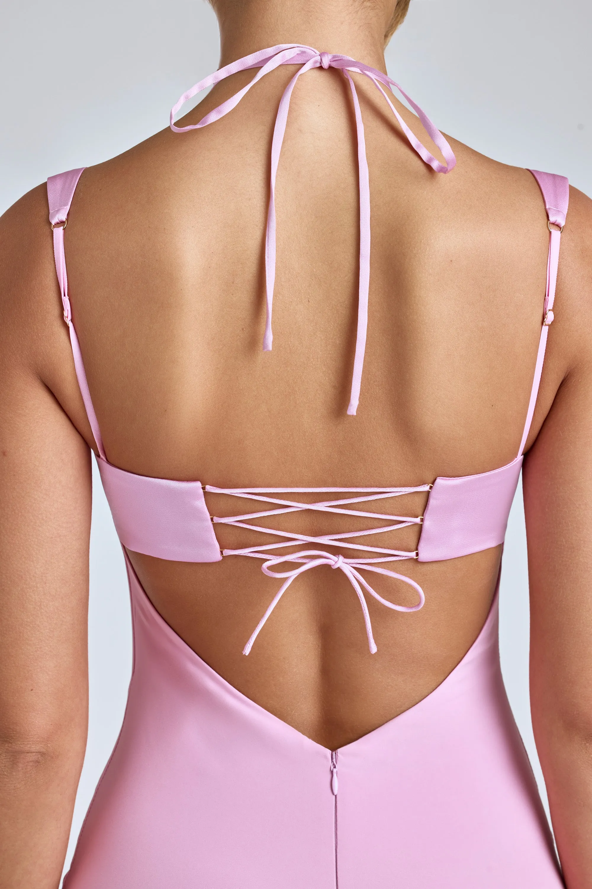 Cowl-Neck A-Line Mini Dress in Baby Pink Pop Soft Relaxed Silhouette