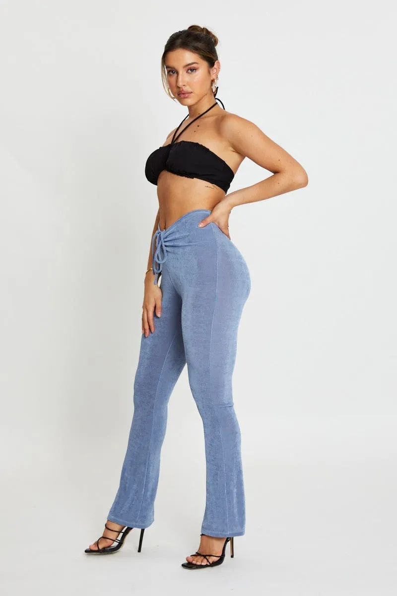 Blue Jersey Pants Flare Leg Layer Comfort