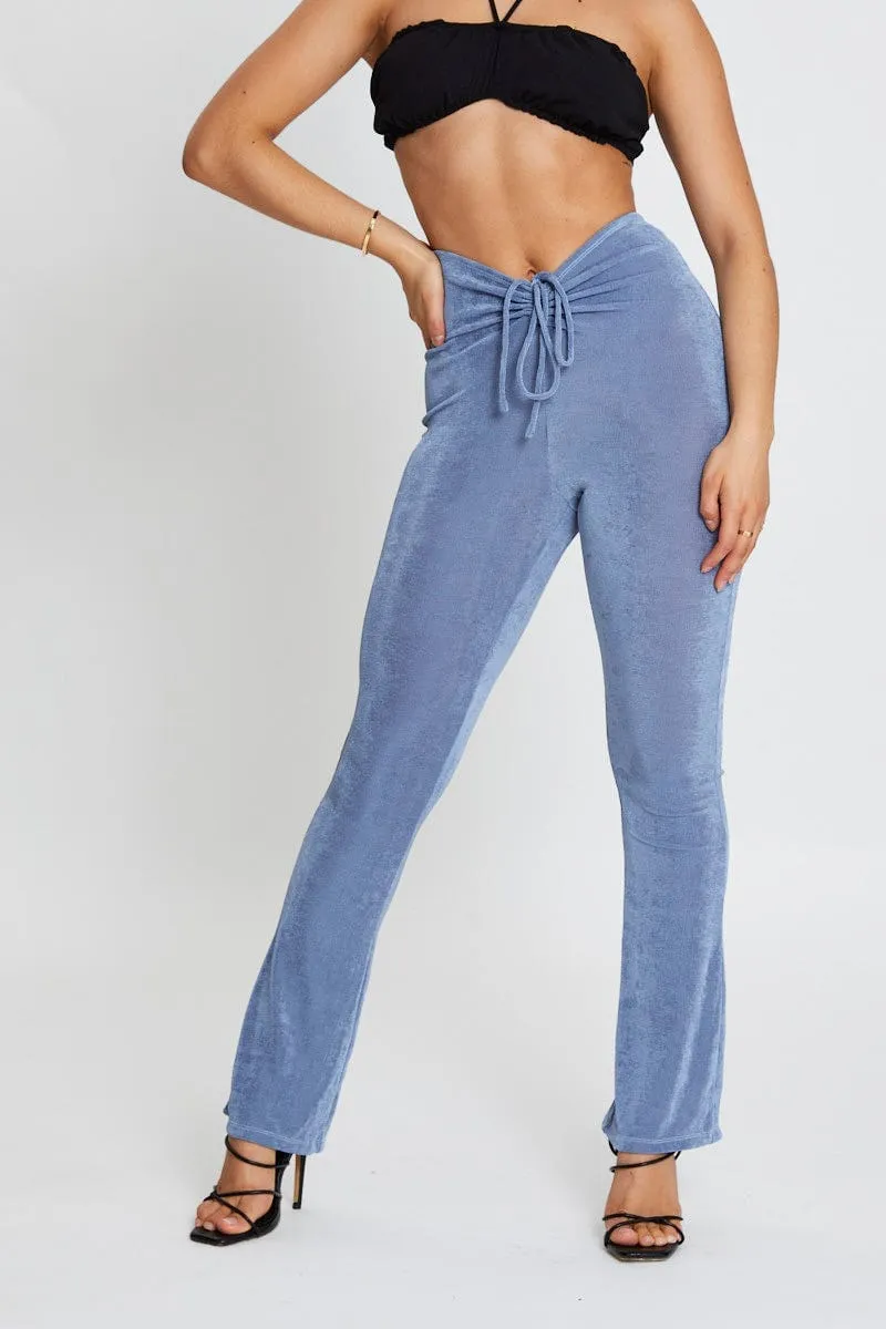 All Day Use Blue Jersey Pants Flare Leg