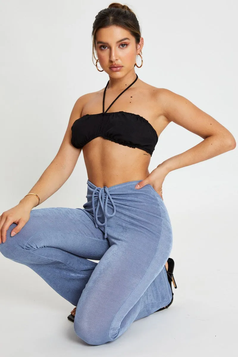 Timeless Look Quick Release Closure Blue Jersey Pants Flare Leg