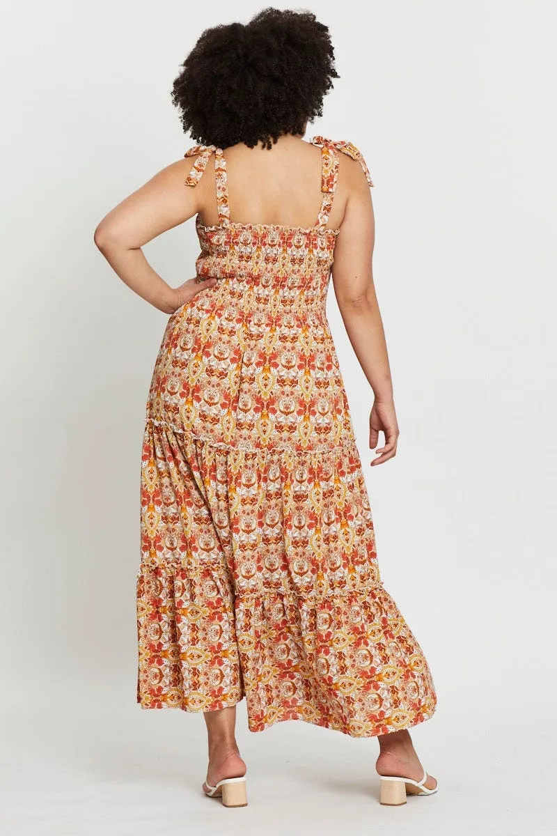 Paisley Pr Maxi Dress Square Neck Sleeveless Silk Drape