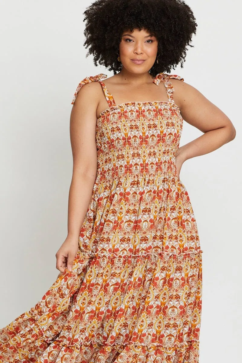 Metal Glow Cream Tone Paisley Pr Maxi Dress Square Neck Sleeveless