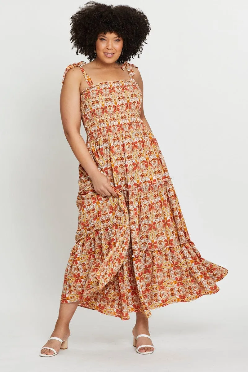 Paisley Pr Maxi Dress Square Neck Sleeveless Coast Path Noon Glow