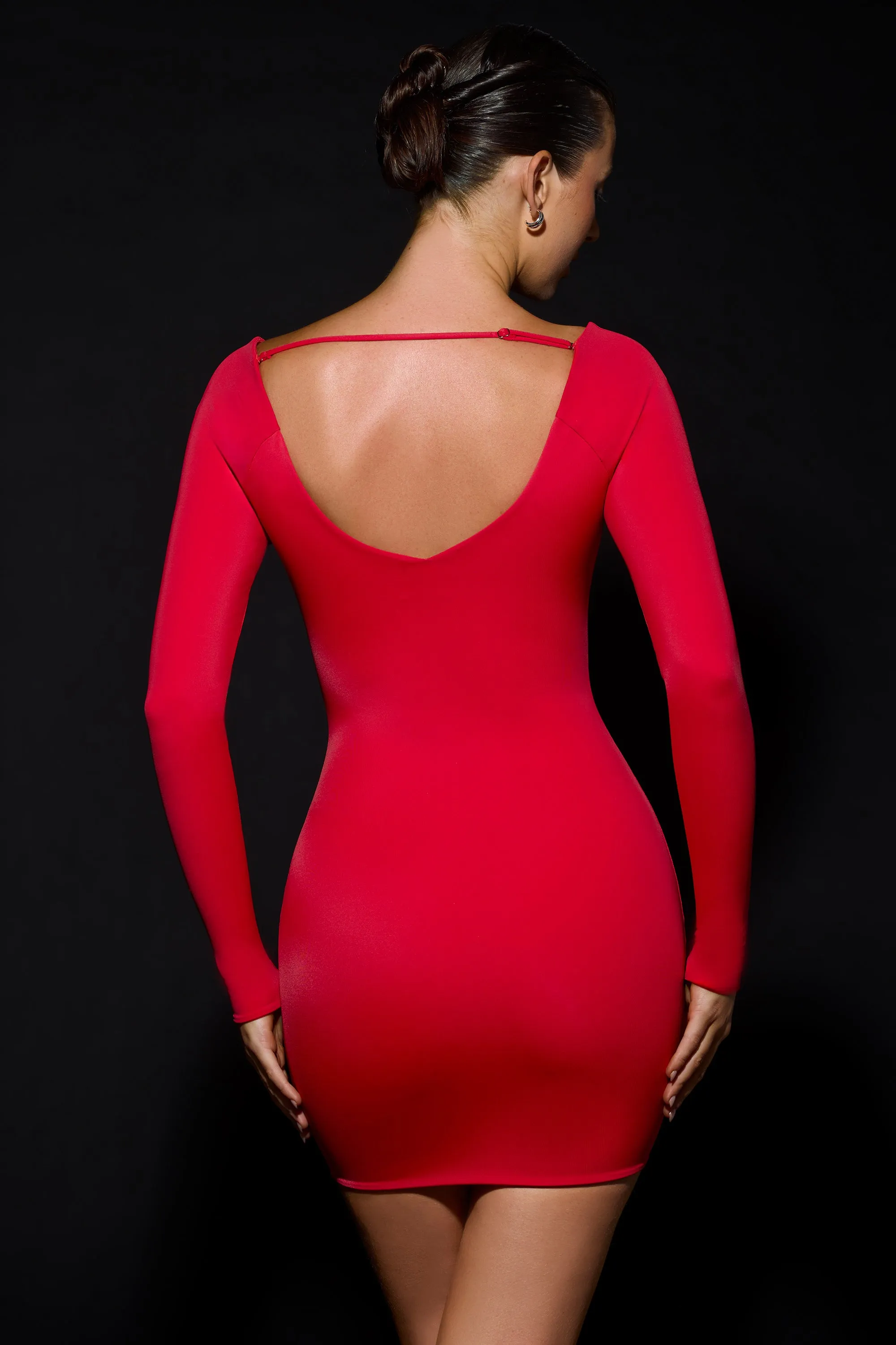 Scoop-Neck Mini Dress in Fire Red Uniform Drape Easy Fit