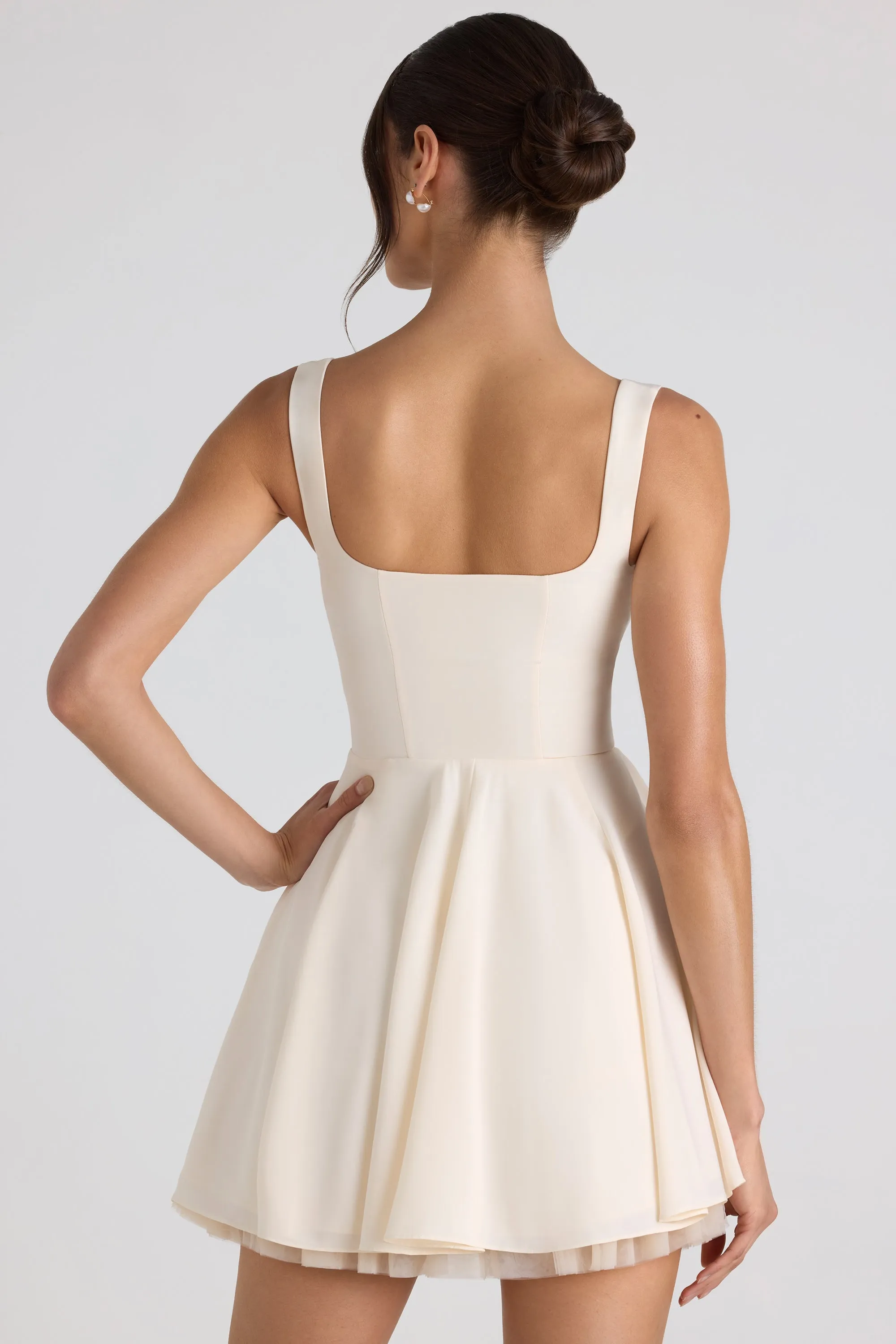 Stage Rush Tie-Detail A-Line Micro Mini Dress in Ivory