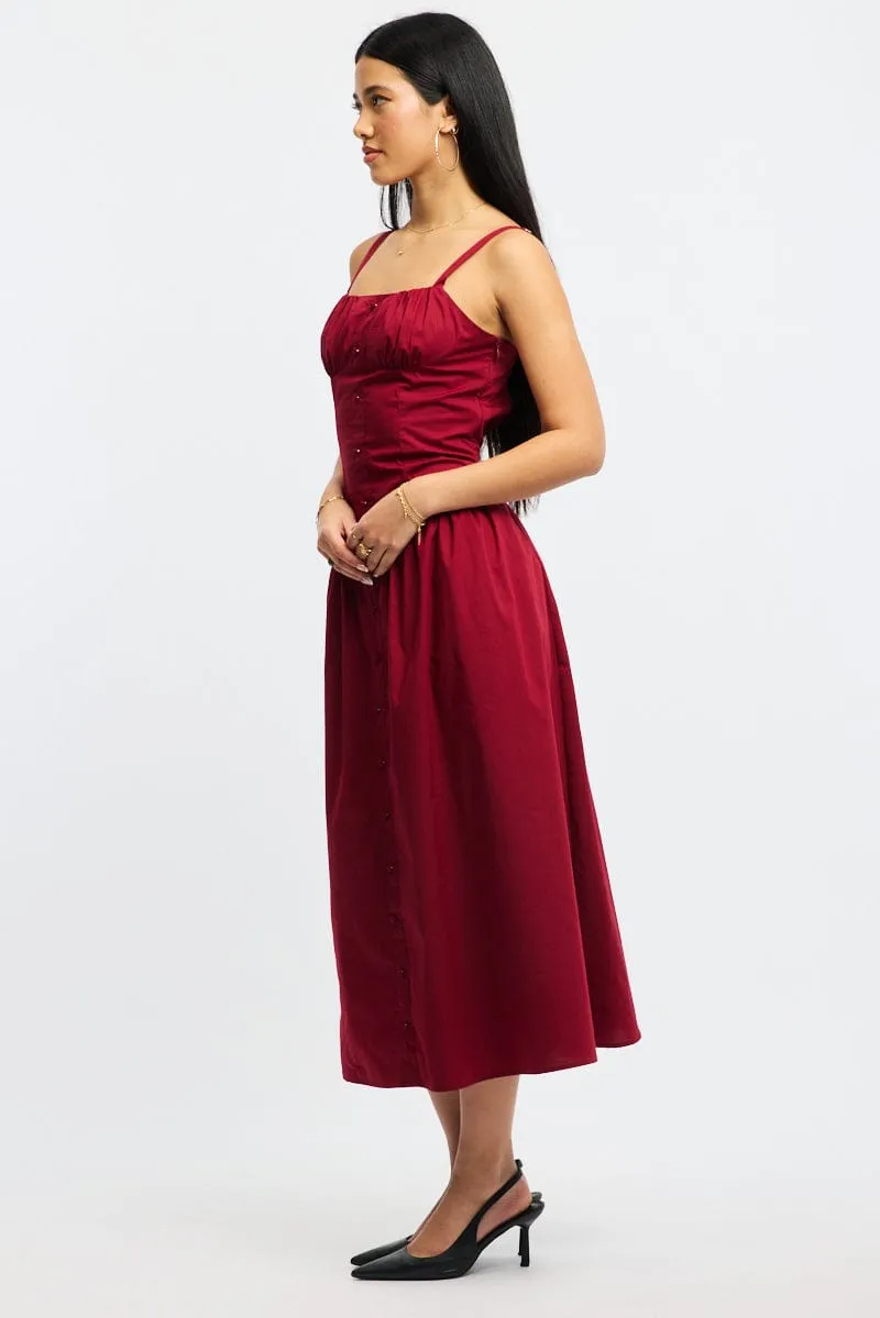 Red Midi Dress Sleeveless Poplin Weekend Ready Rain Path