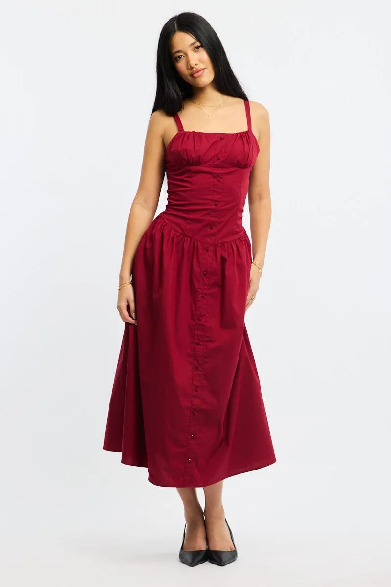 Red Midi Dress Sleeveless Poplin London Girl Stylish Choices