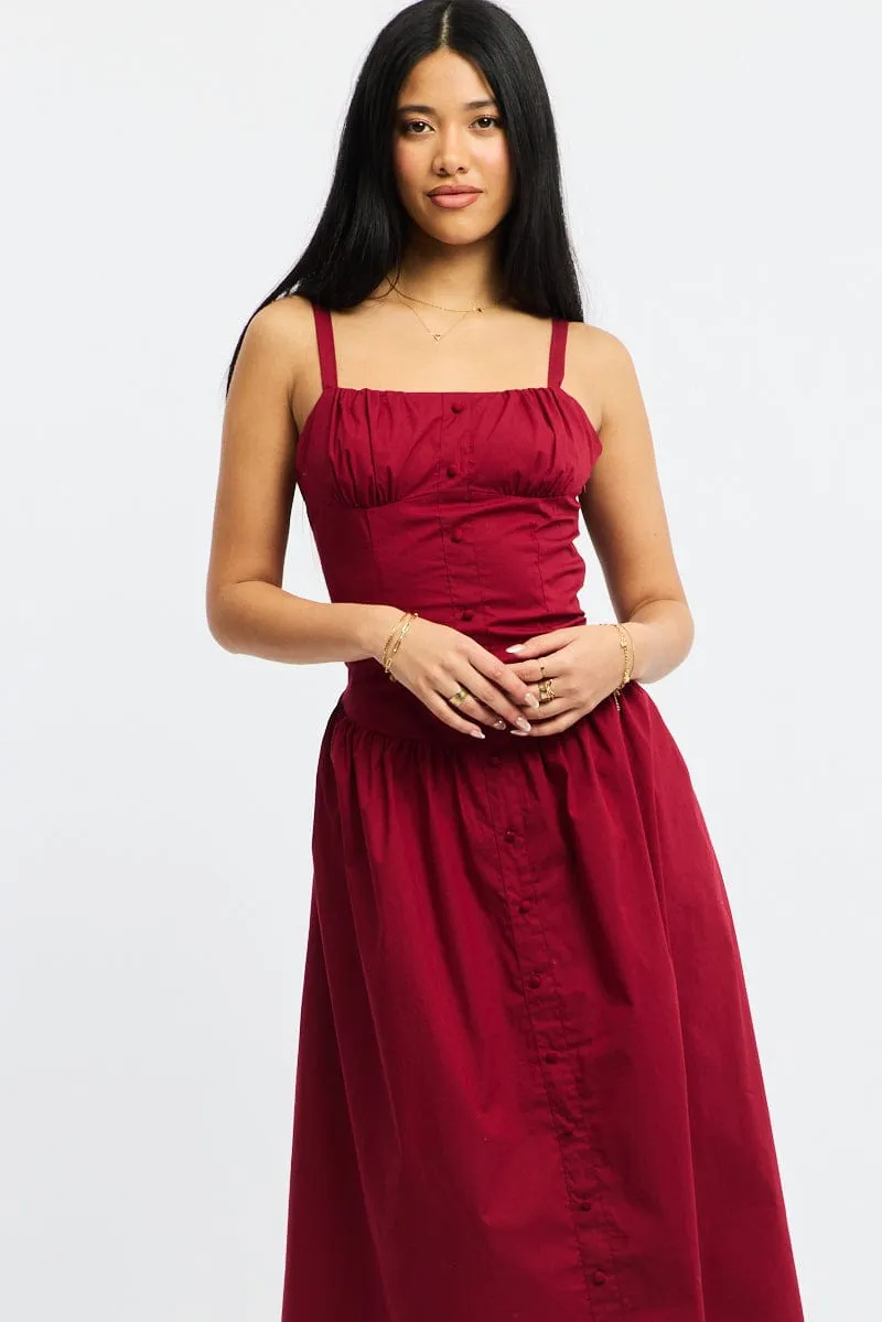 Red Midi Dress Sleeveless Poplin Sun shield
