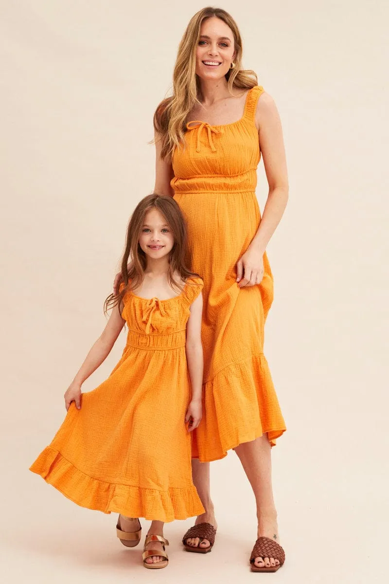 Trendy casual event dress Yellow Kids Gathering Bust Midi Dress
