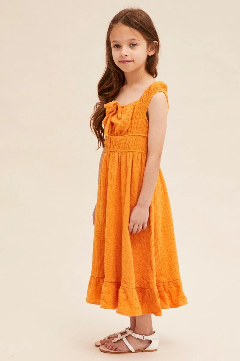 Versatile Silhouettes Yellow Kids Gathering Bust Midi Dress