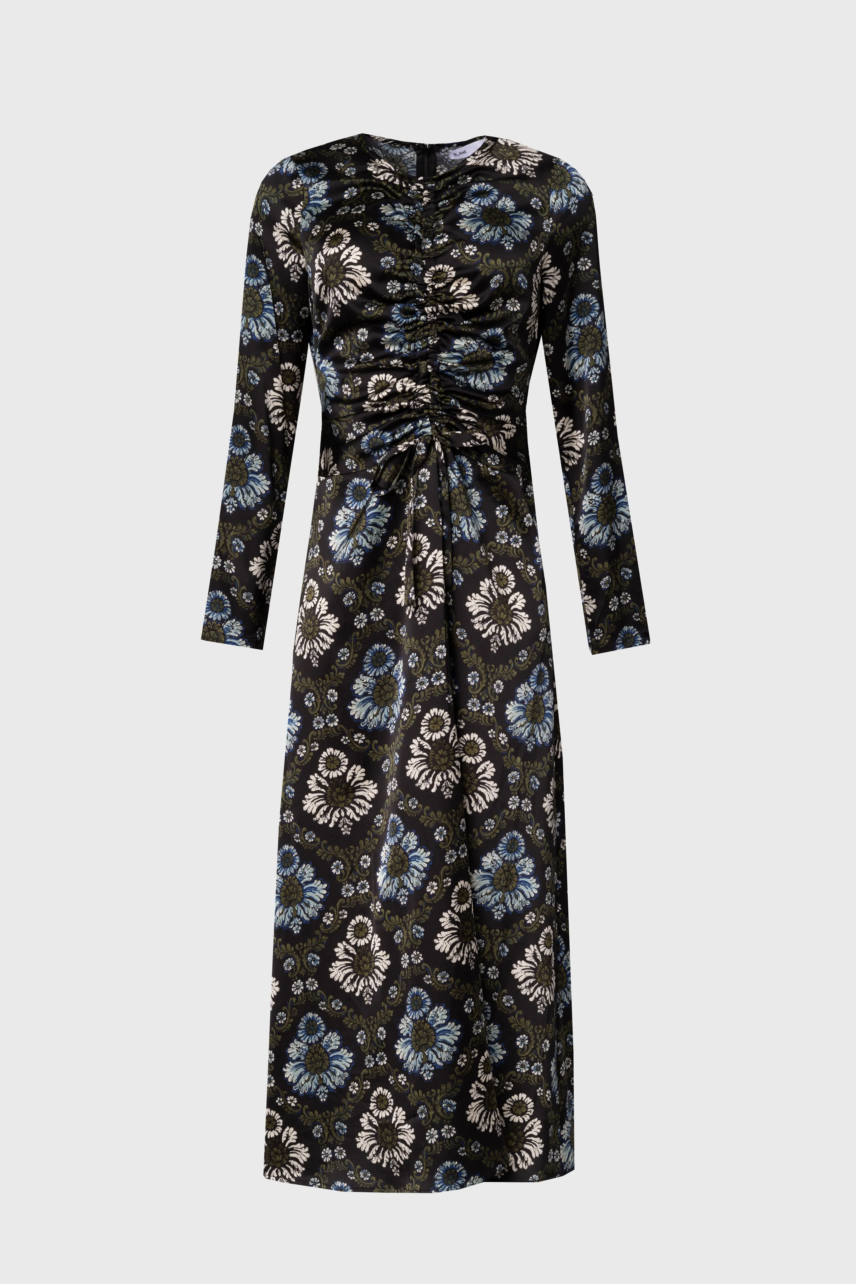 Green and Blue Printed Ruched Maxi Dress Lift Mode WrinkleFreeTexture
