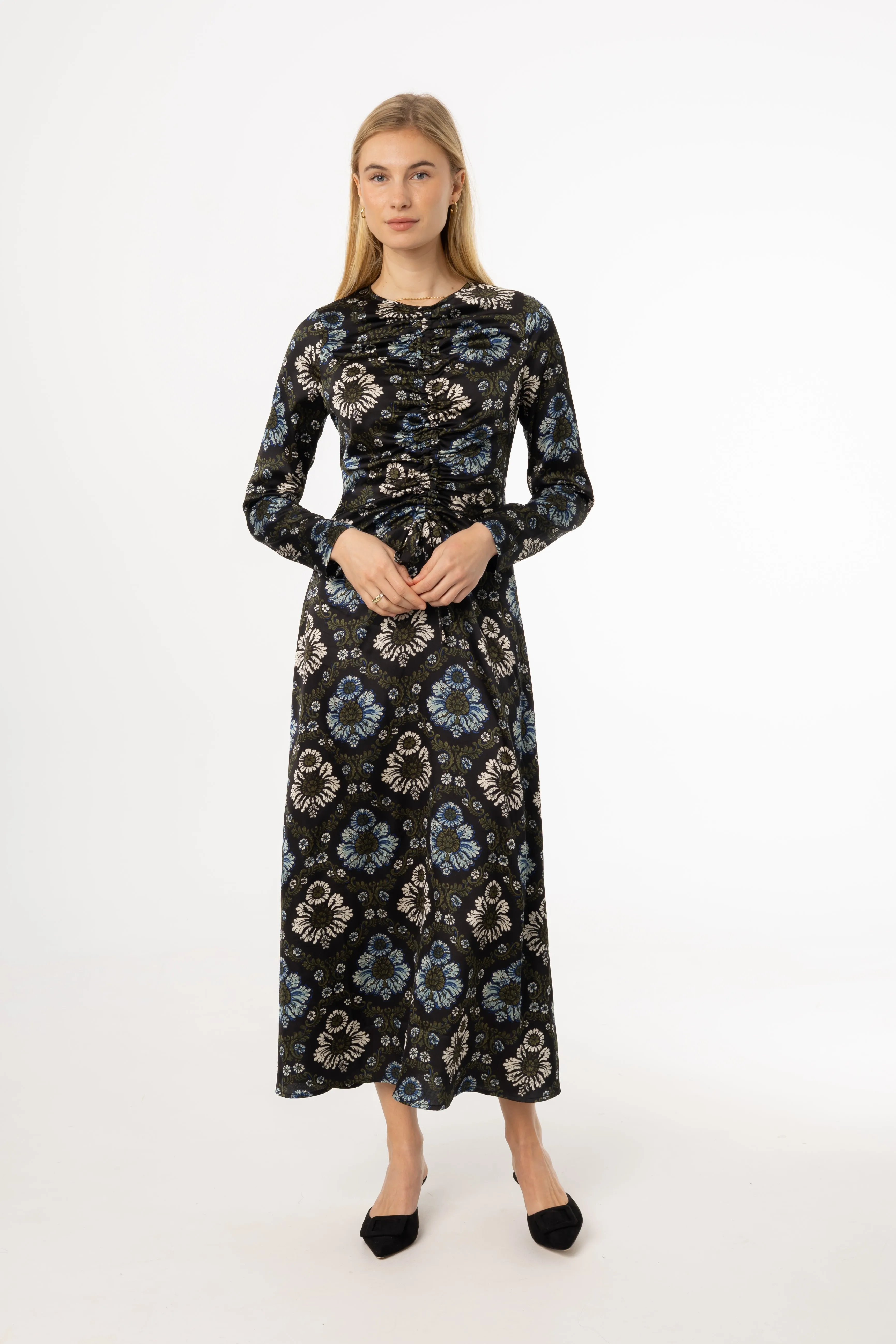 Sporty Dress Green and Blue Printed Ruched Maxi Dress