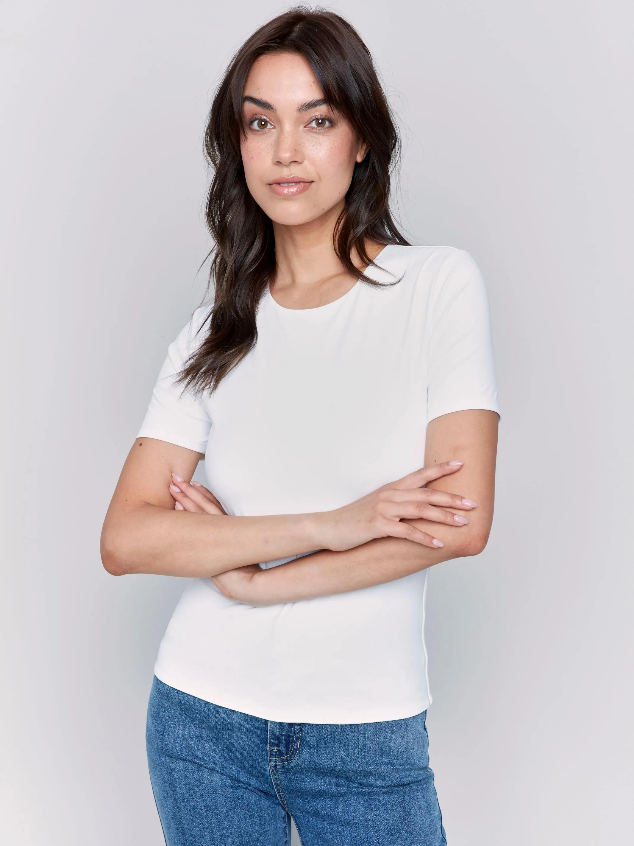 Easy-to-Match Short-Sleeved Super Stretch Top - White