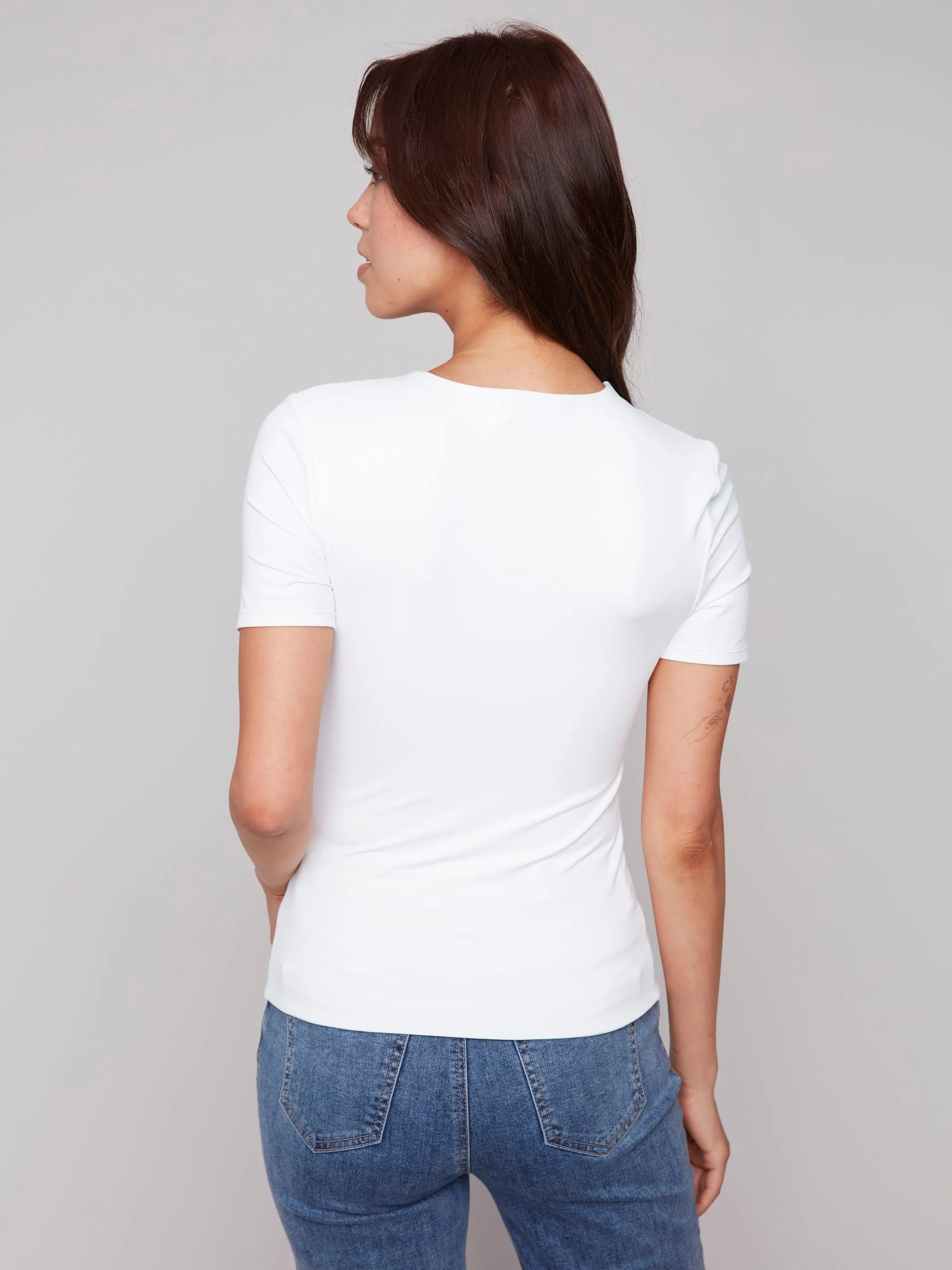 Printed Logo Short-Sleeved Super Stretch Top - White