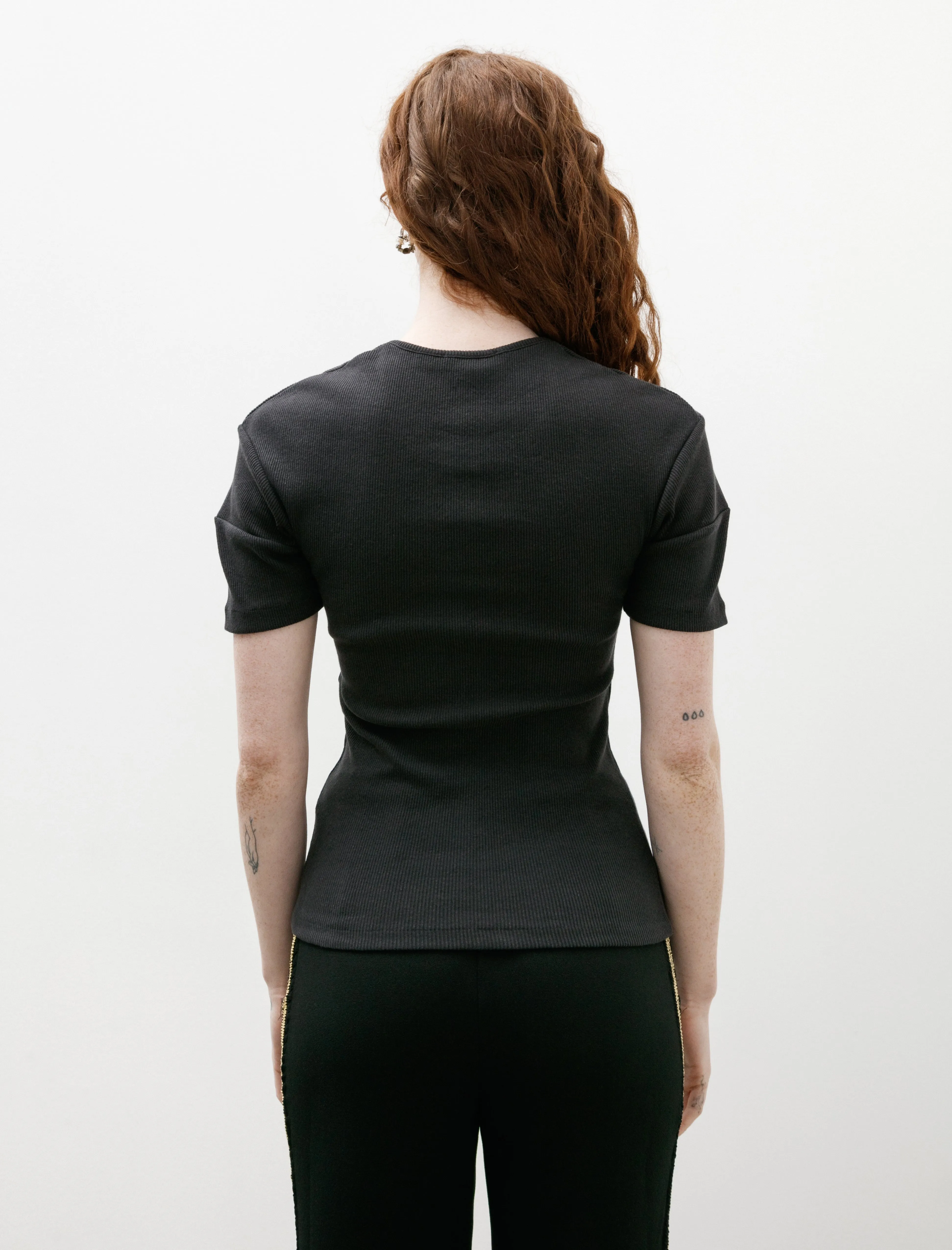Fitted Henley Knit Cotton Linen Rib Jet Black OekoTexCertified Sharp Edge