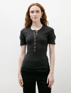 Fitted Henley Knit Cotton Linen Rib Jet Black QuickAccessPockets