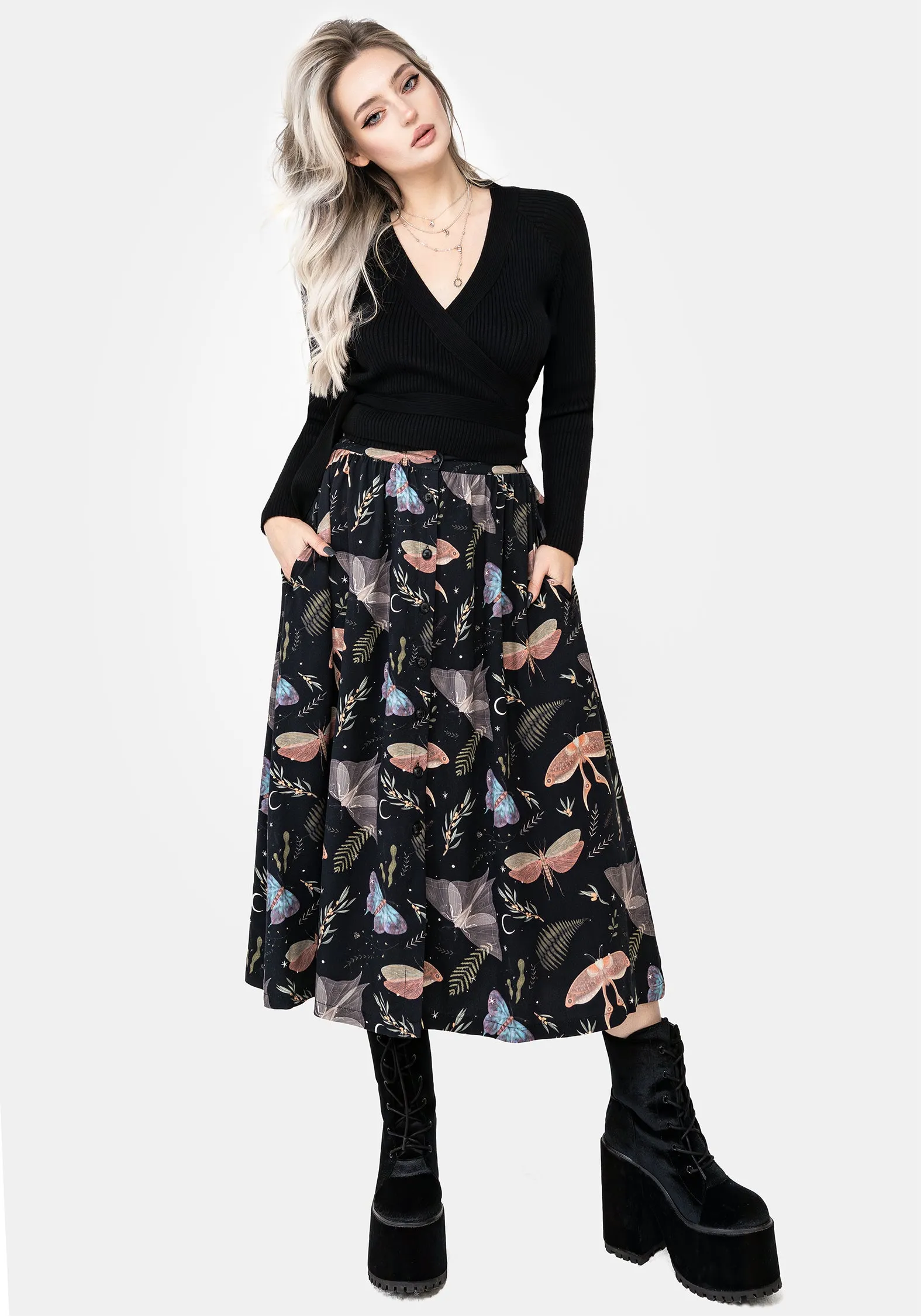 Occasion Dressing Nightmoth Button Up Midi Skirt