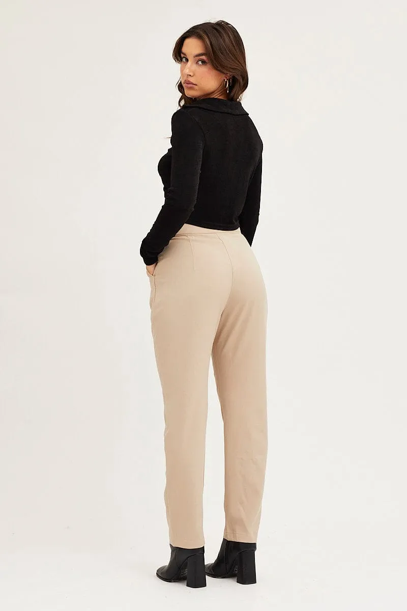 Brown Cropped Pants High Waist Workwear anti static