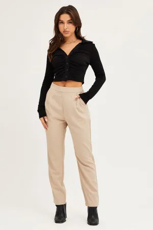 Move Easy Brown Cropped Pants High Waist Workwear
