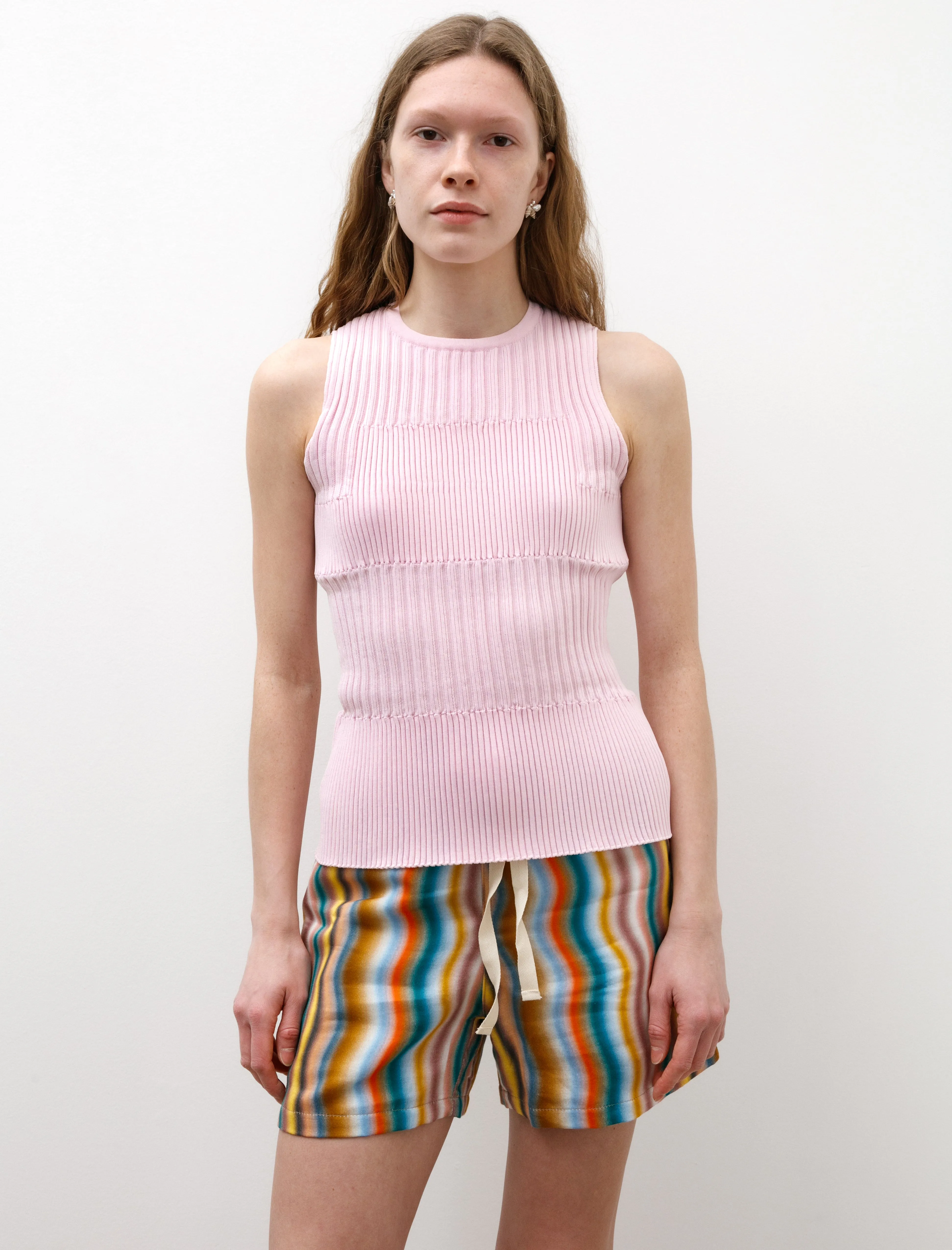 Fluted Sleeveless Top Pastel Pink Shimmer Core Professional Wear