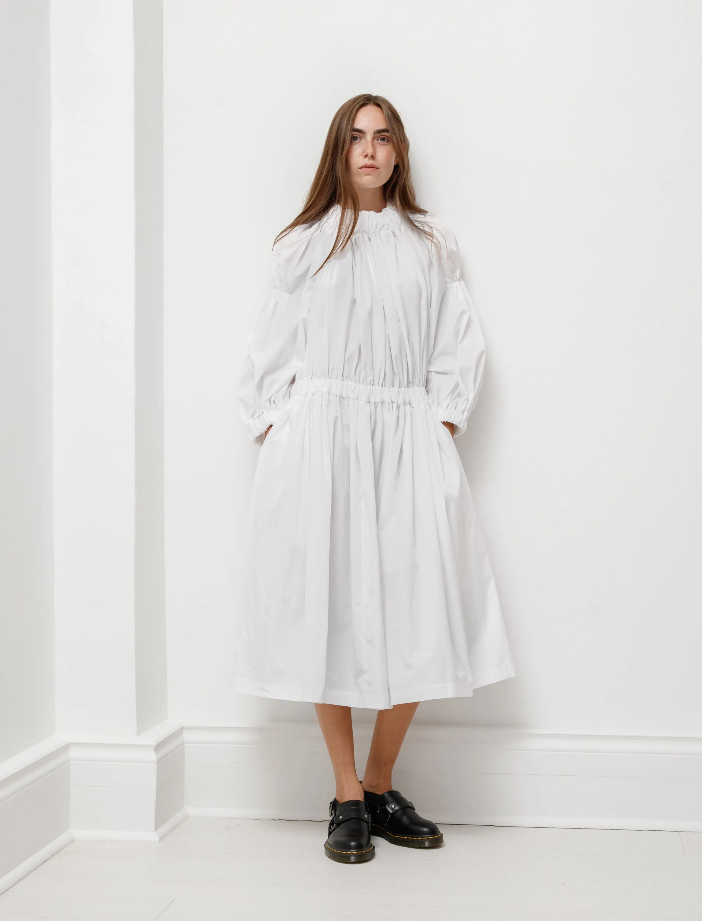 QuickPackable Design Breathable Lamination Drop Waist Ruched Dress White