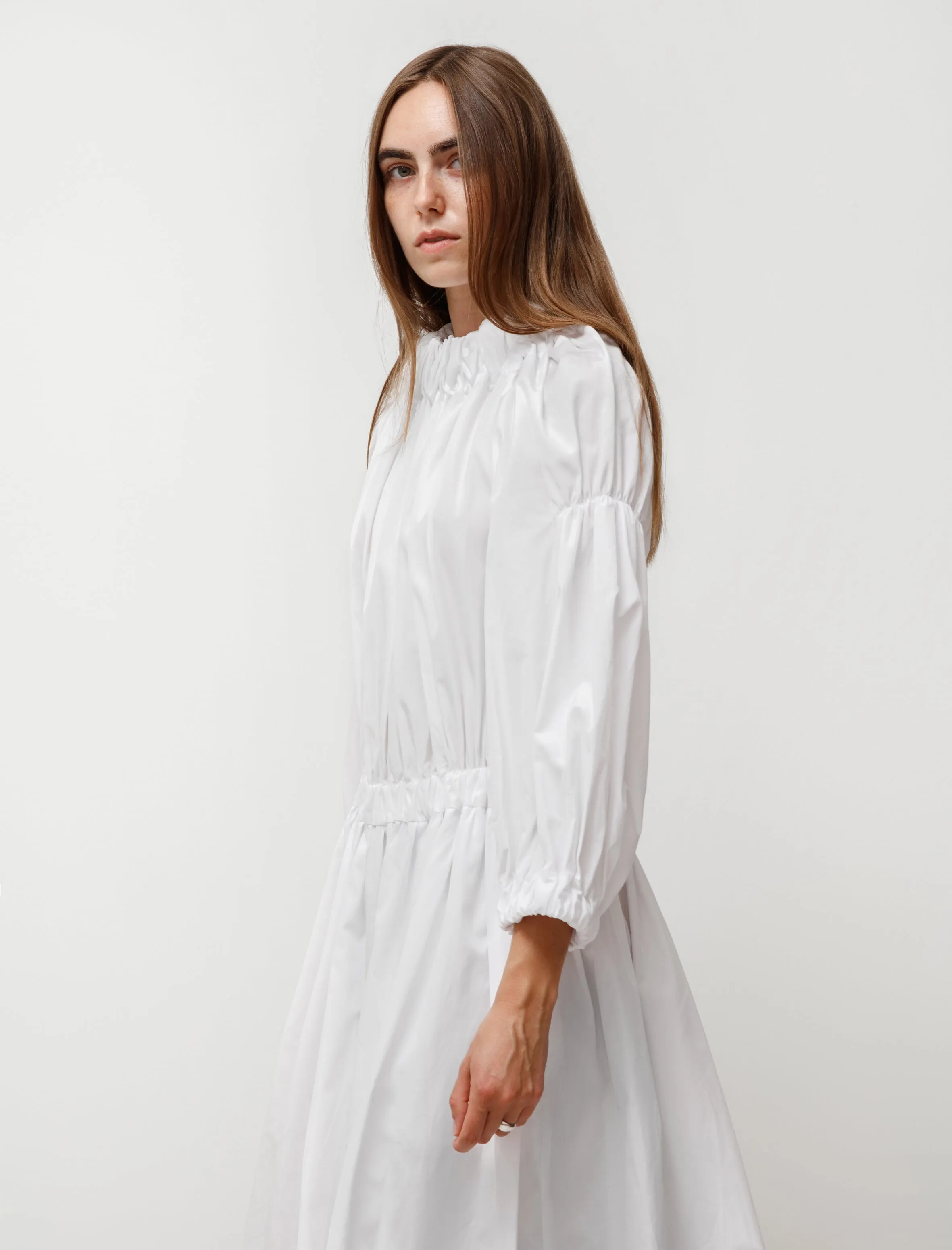 Photo Glam Drop Waist Ruched Dress White