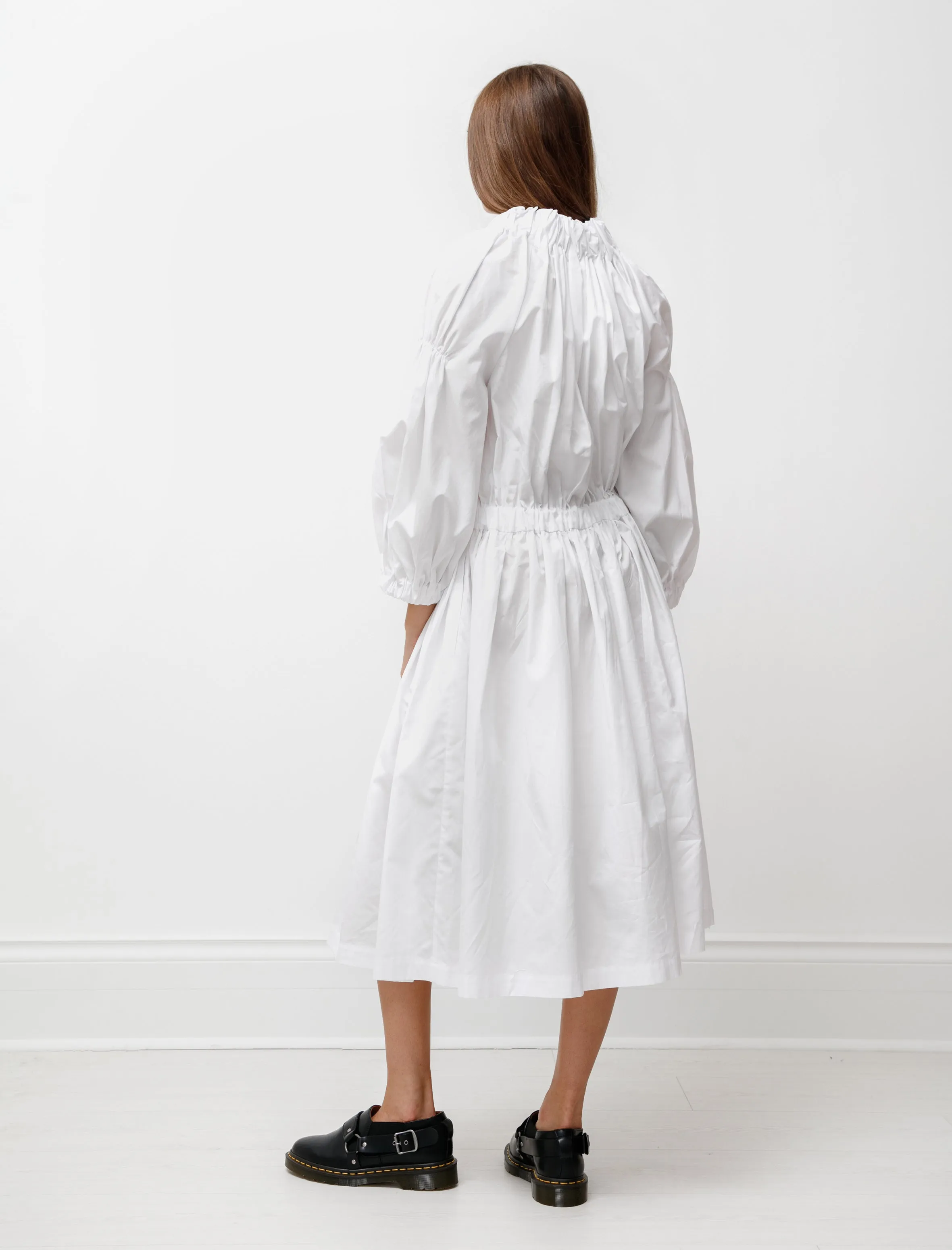 Pure Cotton High-Quality Fabric Drop Waist Ruched Dress White