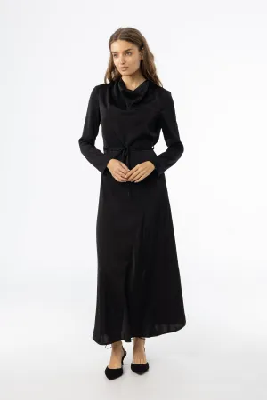 Black Draped Neck Maxi Dress Stage Feel Dad Core