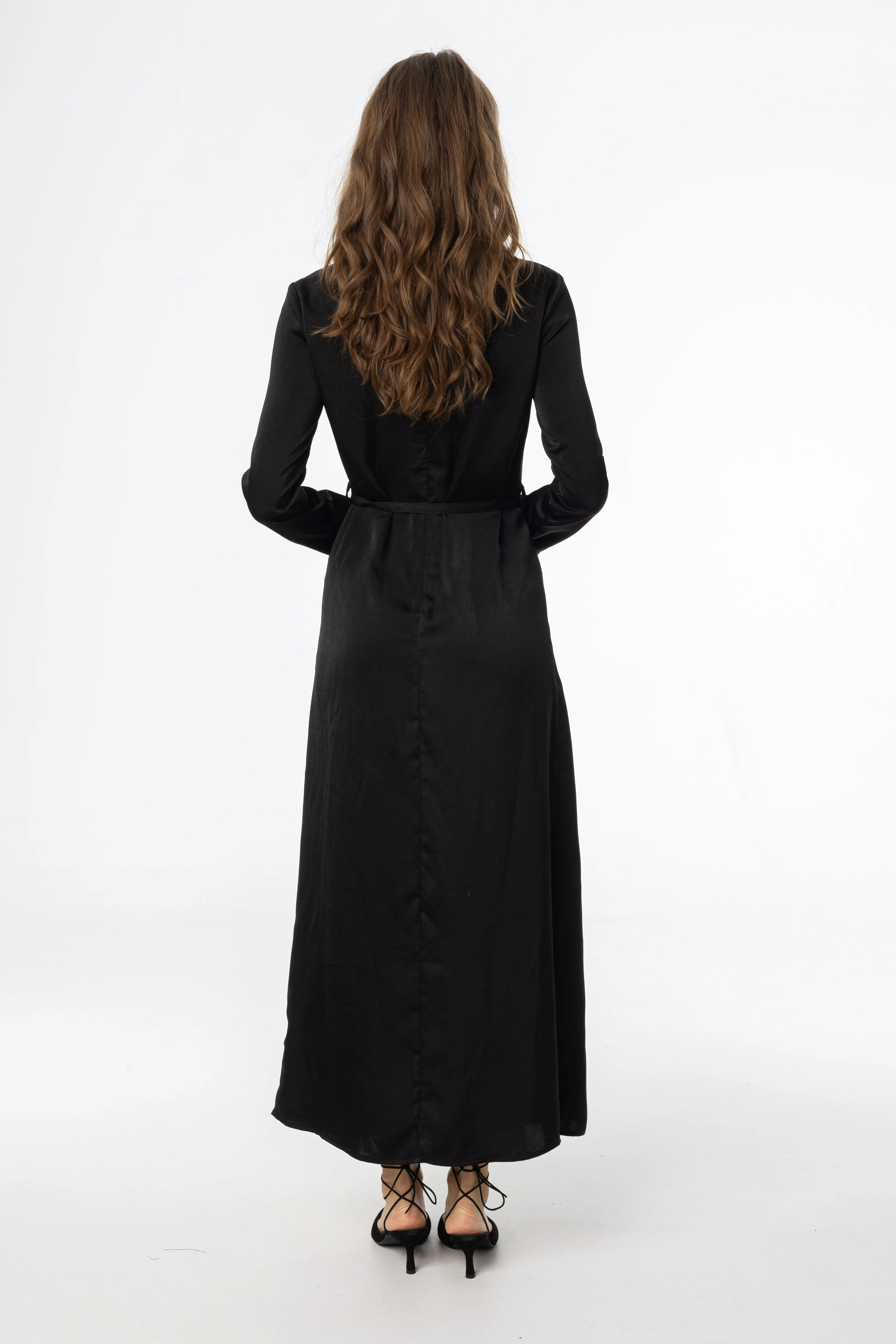 Black Draped Neck Maxi Dress Eco Wear