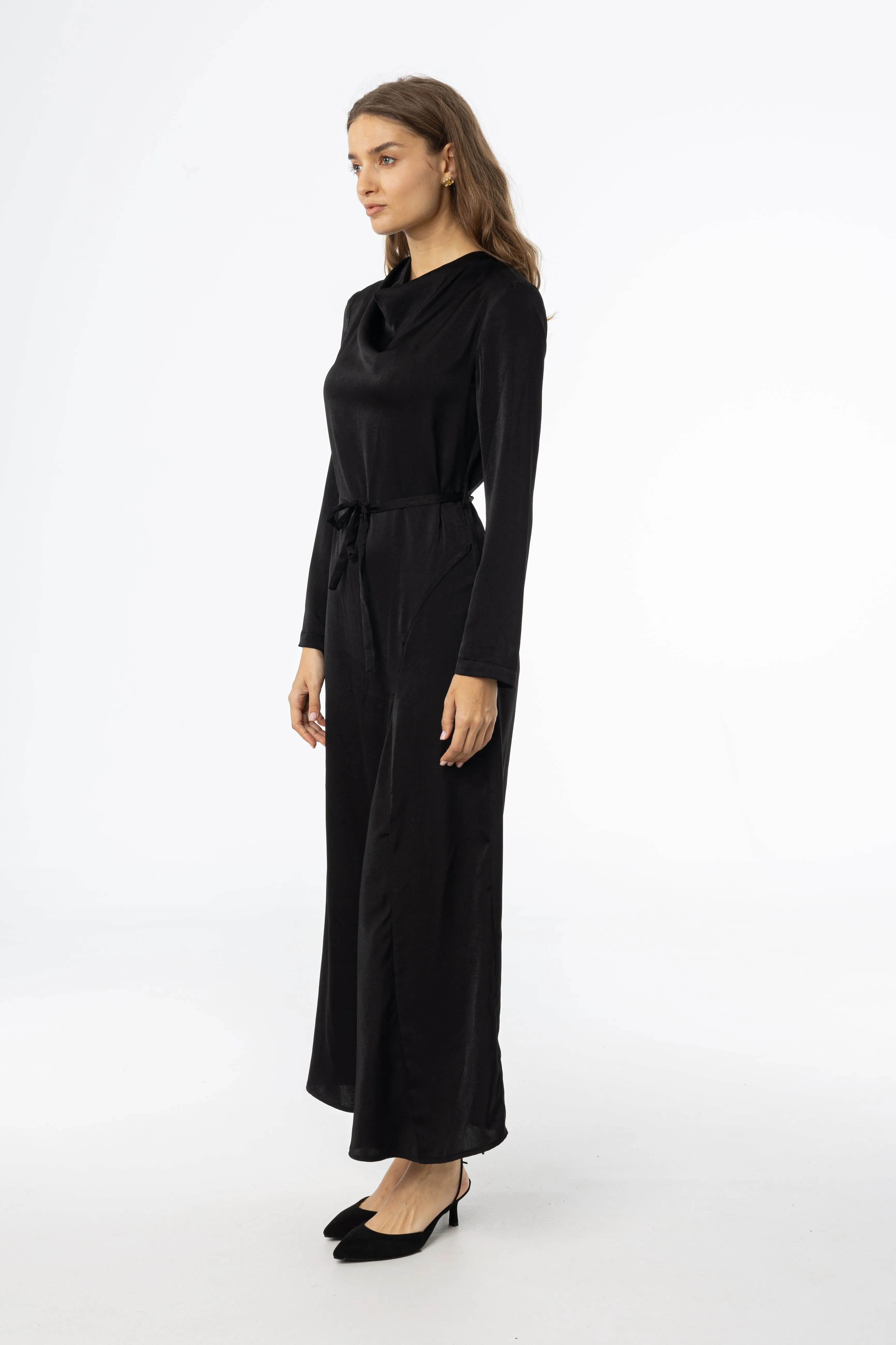 Timeless Fashion Black Draped Neck Maxi Dress