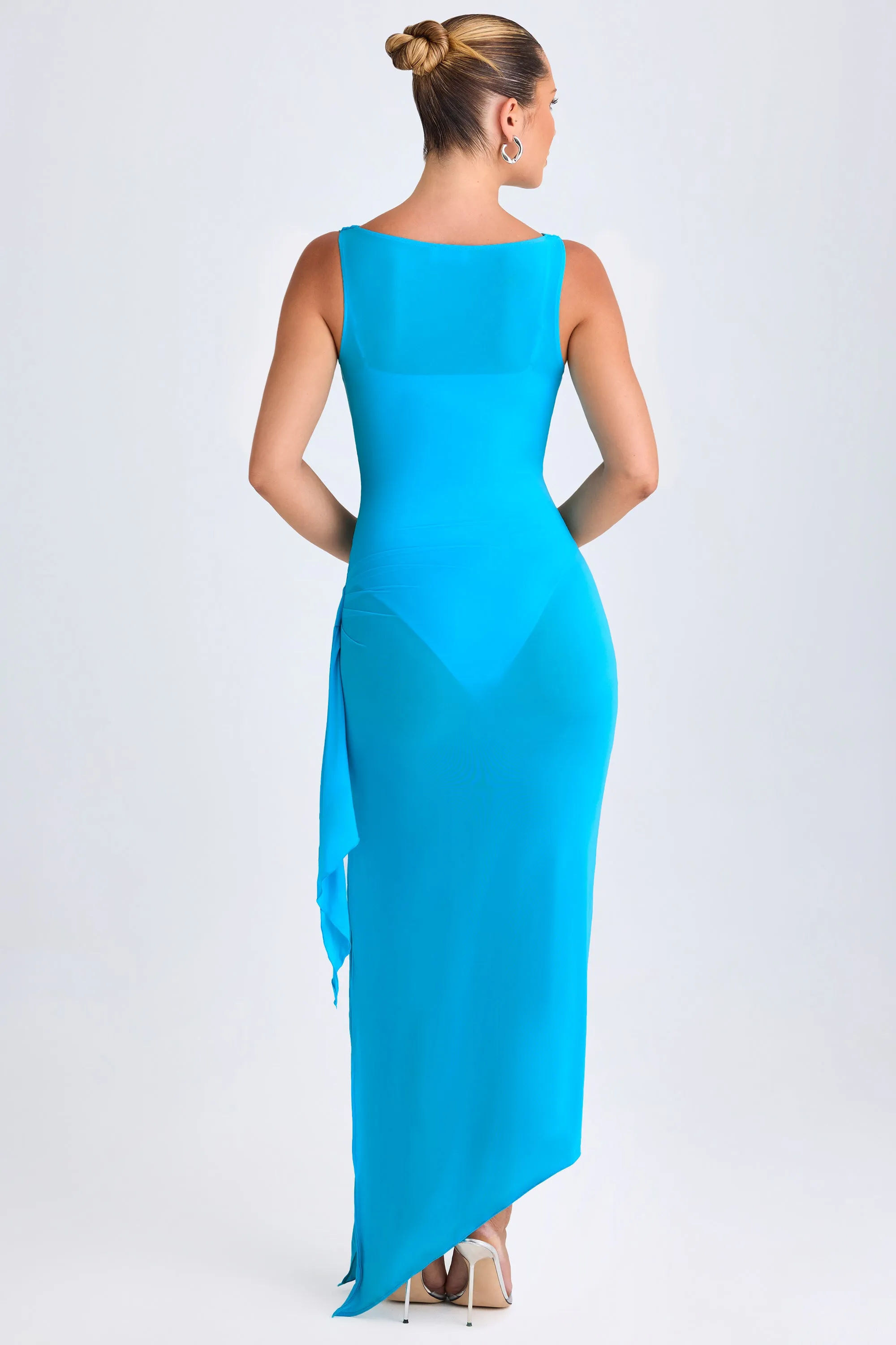 Night Out Professional Style Ruffle-Trim Cowl-Neck Midaxi Dress in Aqua Blue