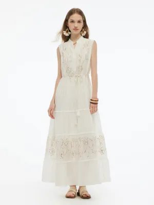 Tencel Blend Embroidered Women Maxi Vest Dress With Tie String Belt Zoom Proper Easy Layer