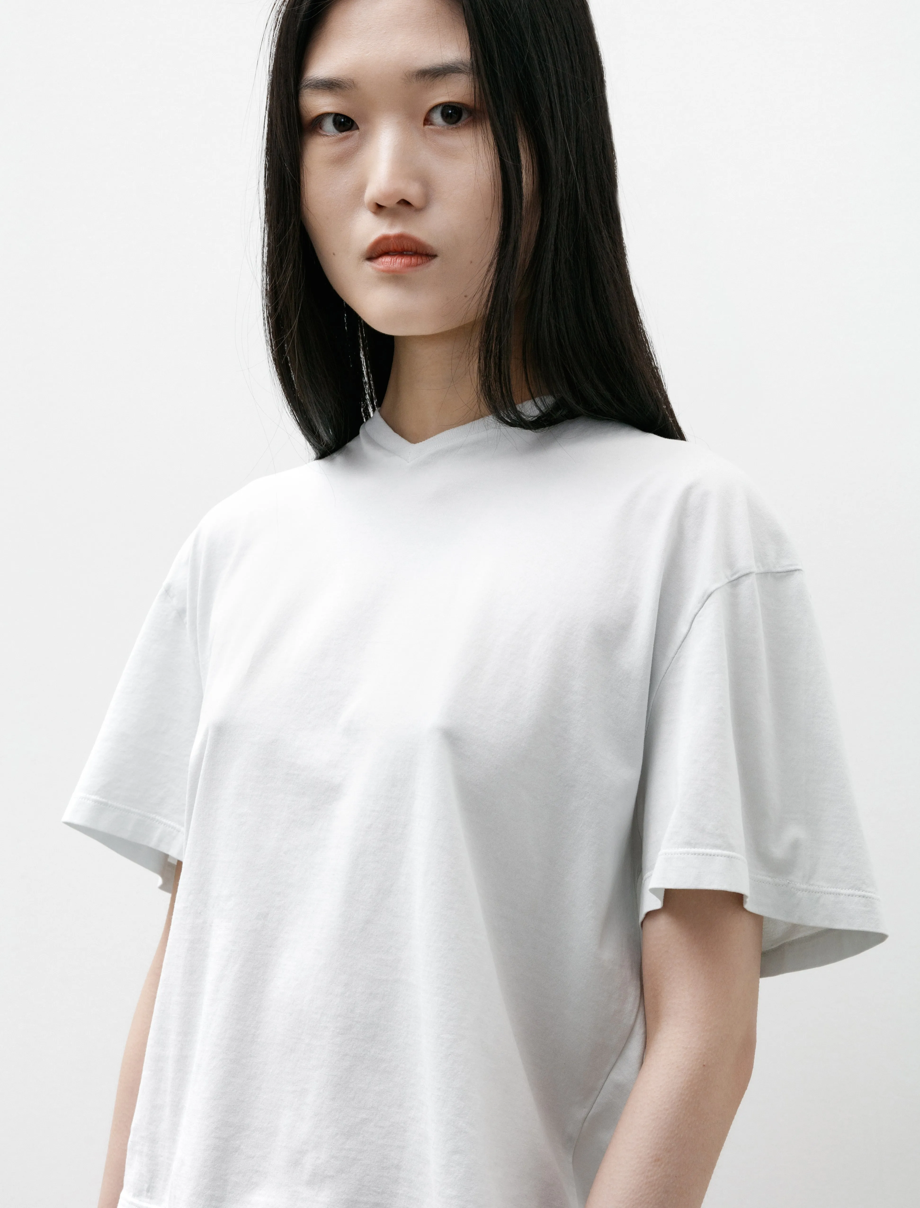SnagProofMaterial Soft Blouse V-Neck T-Shirt Short Sleeve Perle Jersey