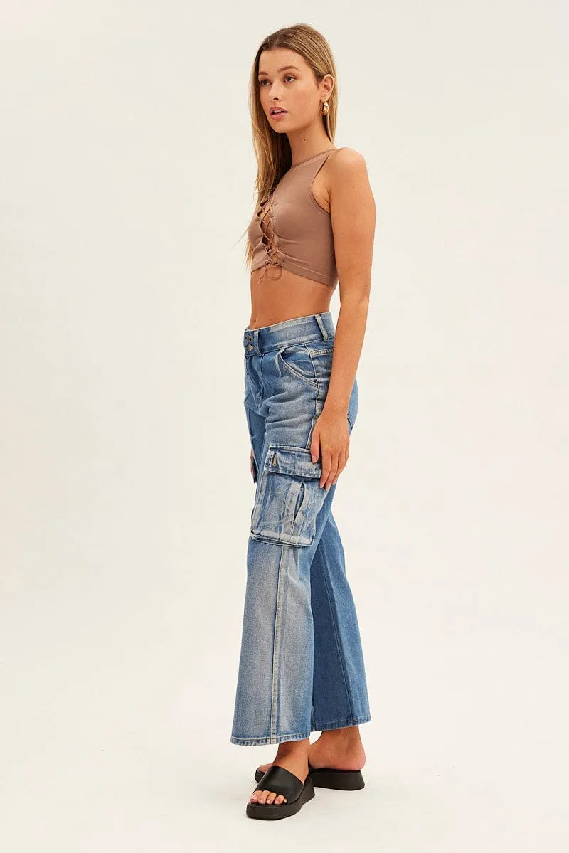 DurableConstruction Blue Wide Leg Denim Cargo Pants