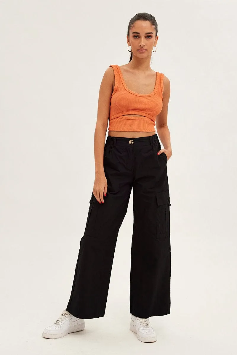 Black Cargo Pants Wide Leg Mid Rise Moisture Wicking Technology Smart Comfort