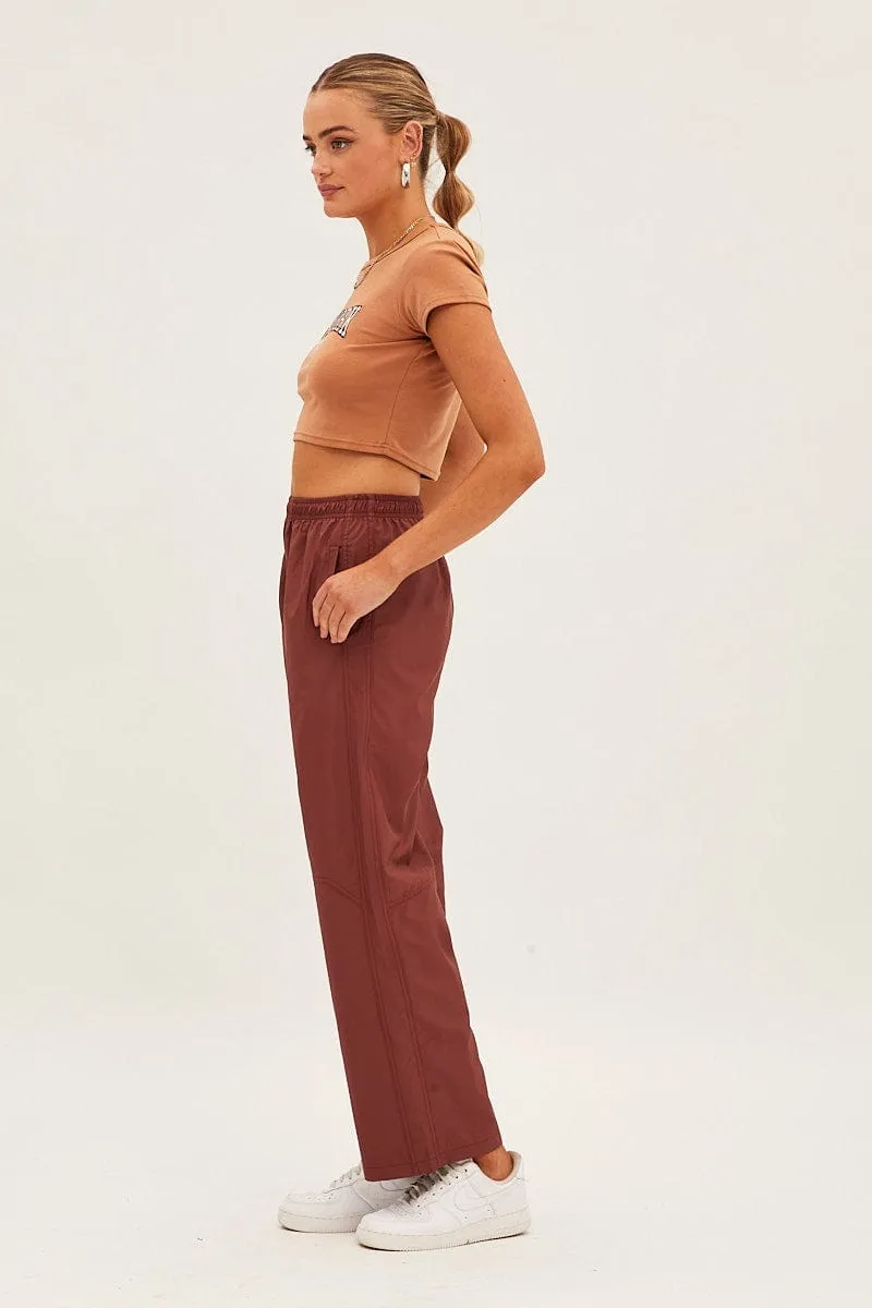 Brown Cargo Parachute Pants Basic Style Sustainable Material Blend