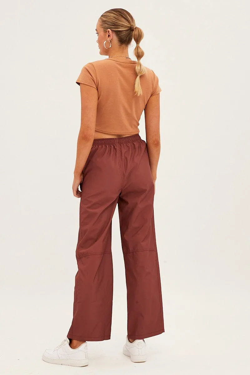 Flattering Fit Bonded Seam Technology Brown Cargo Parachute Pants