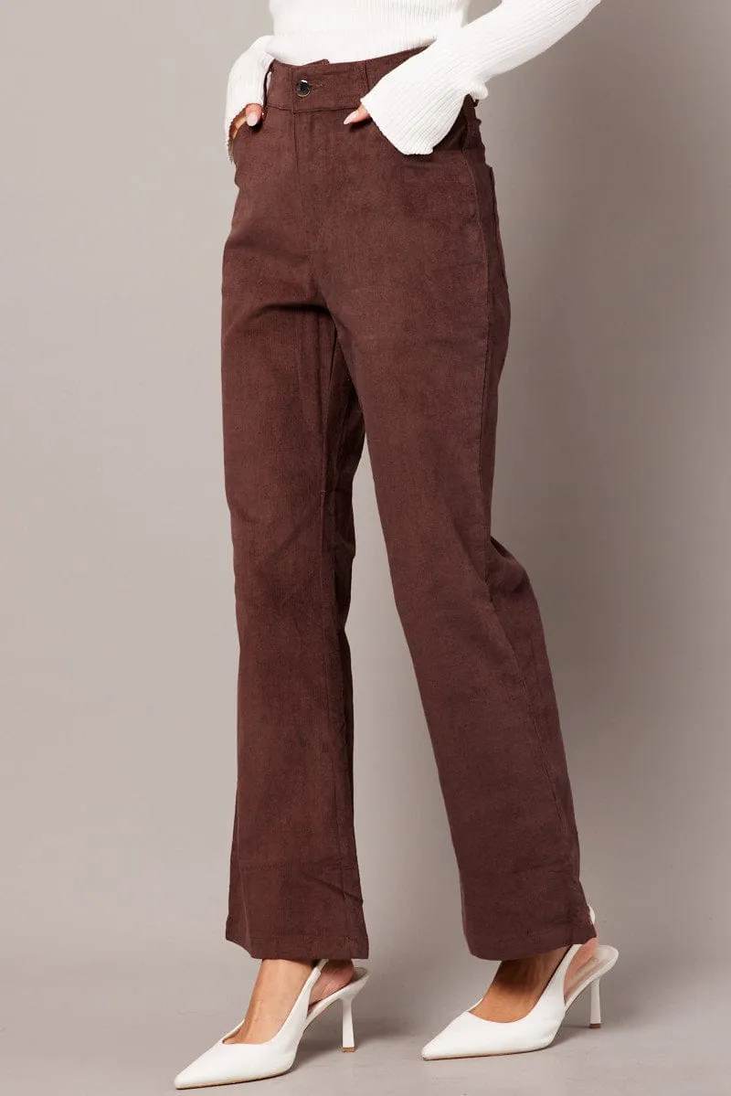 Brown Wide Leg Pants High Rise Corduroy Trendy Fit High Durability Stitching