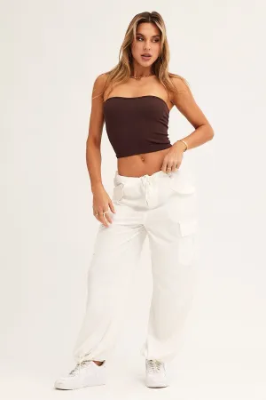 White Cargo Parachute Pants Out Pocket Flexible Ankle Cuffs premium fabric