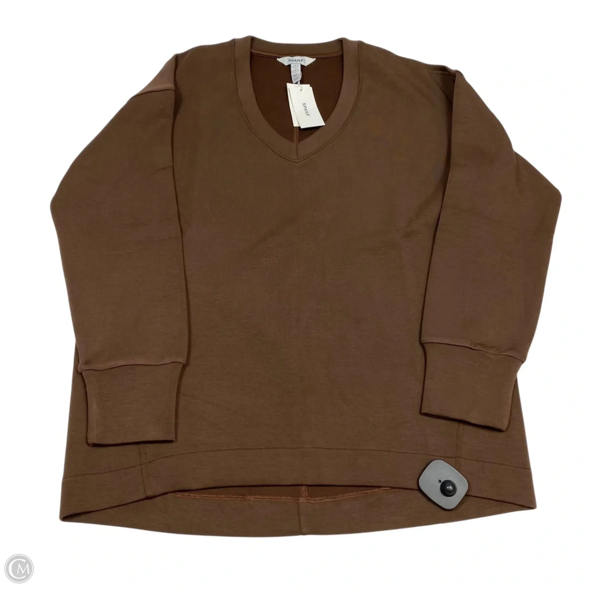 Travel Outfit Flexible Fabric Blend Athletic Sweatshirt Crewneck By Spanx In Brown, Size: S
