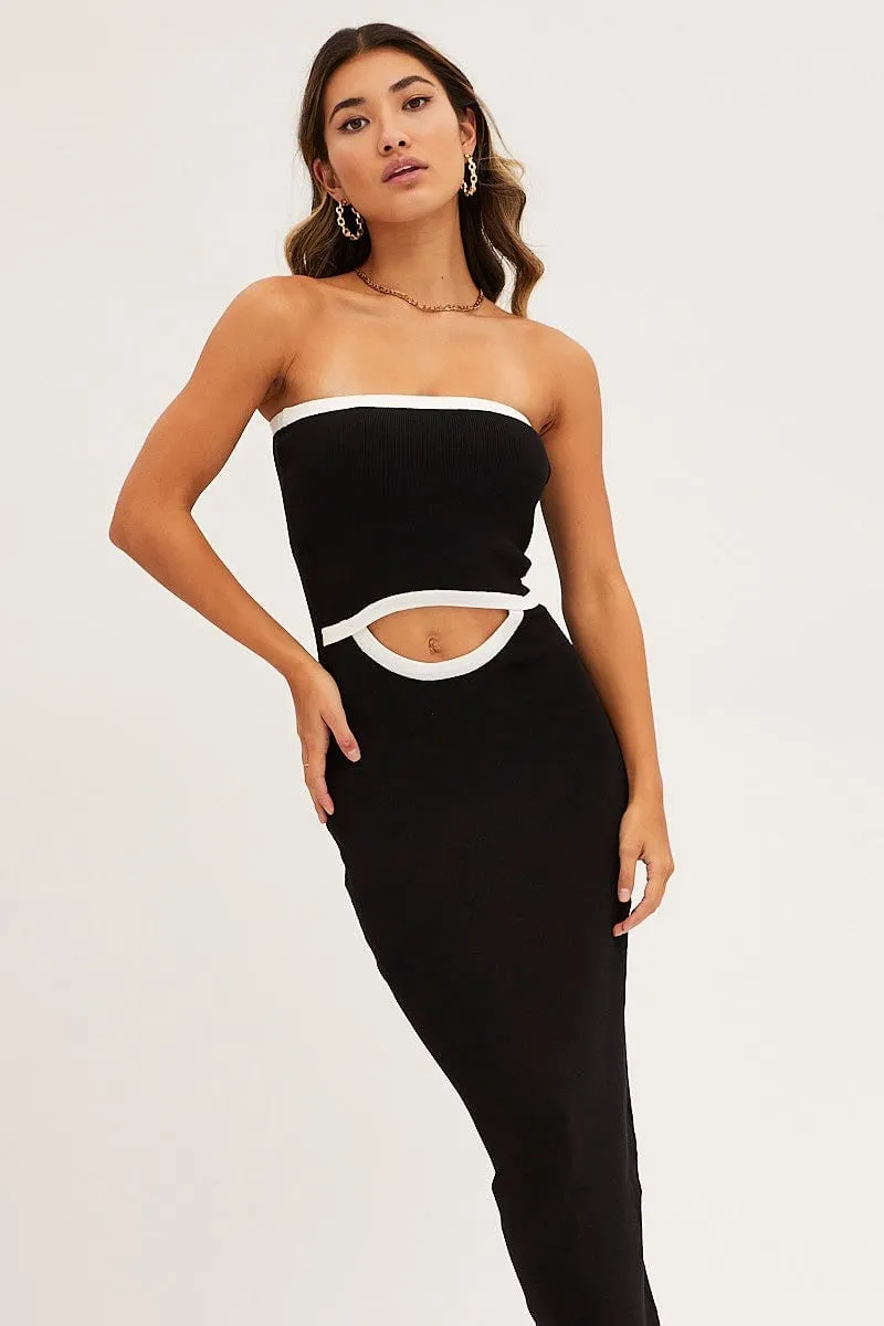 Shine Spot Versatile event piece Black Cut Out Knit Midi Dress