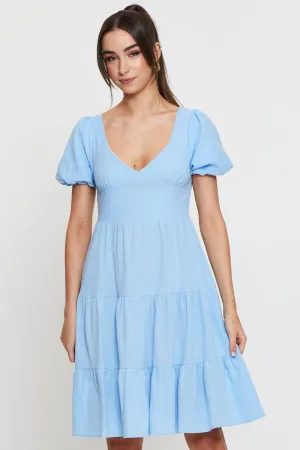 Stylish Essentials Blue Midi Dress Short Sleeve V Neck