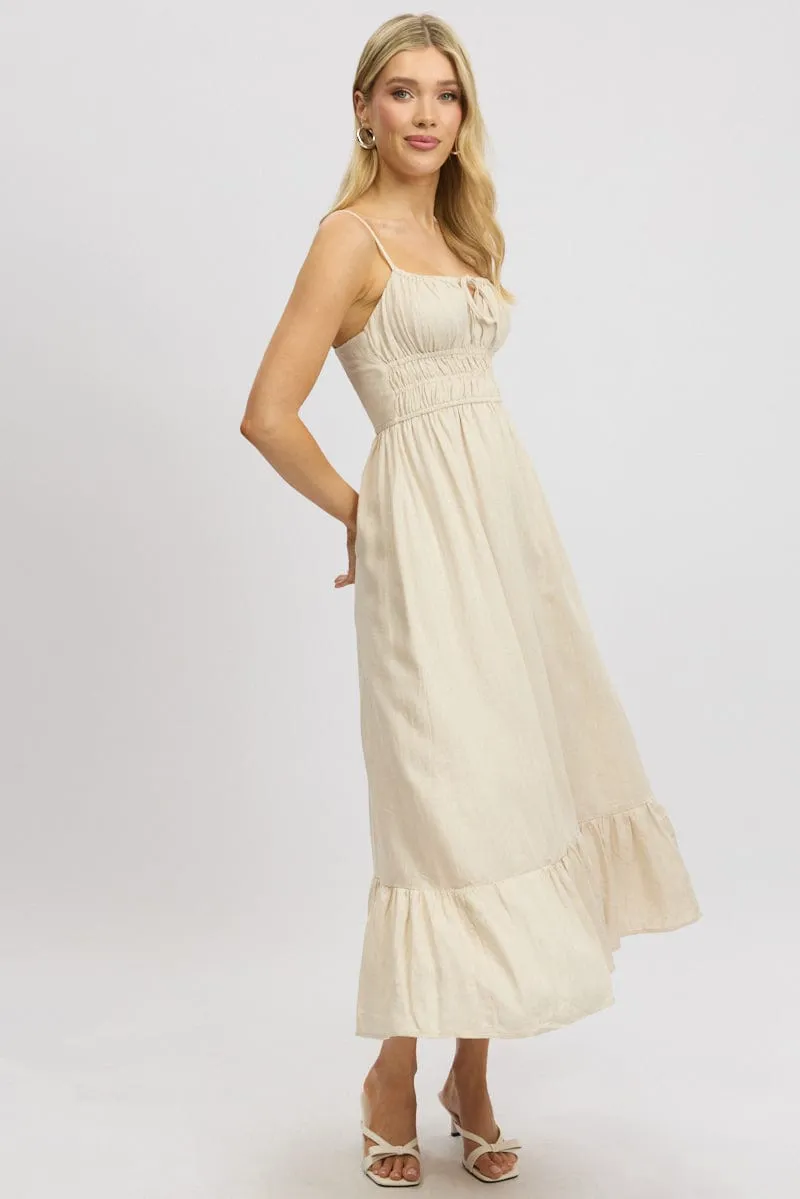 Beige Midi Dress Tiered Strappy Crisp Wind