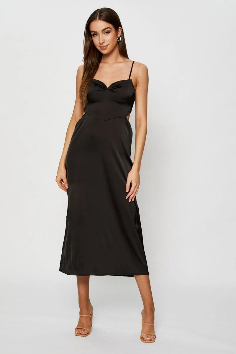 Black Midi Dress Cowl Neck Satin Desk To Dinner