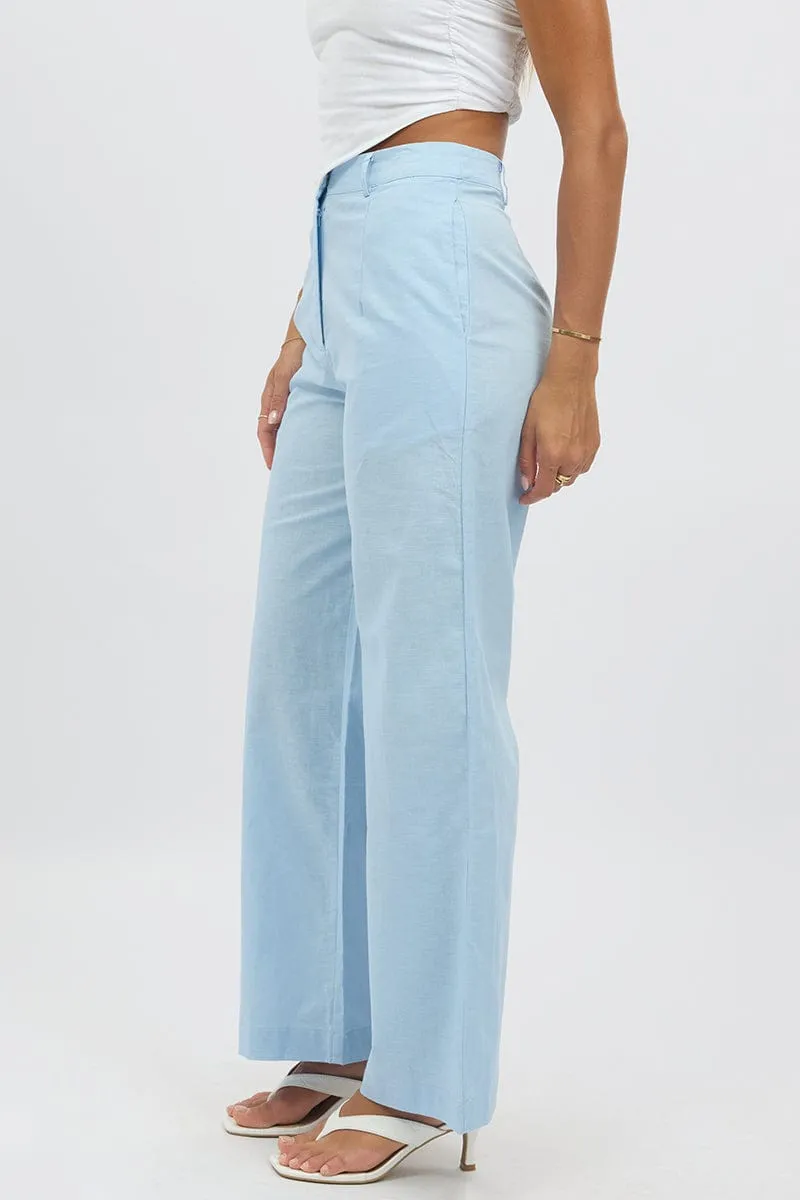 ripstop fabric Chic Style Blue Tailored Pants Wide Leg