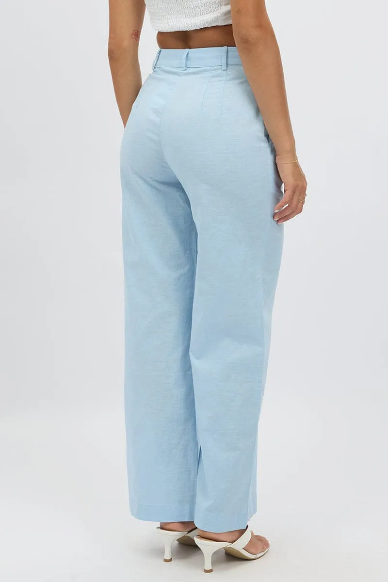 Blue Tailored Pants Wide Leg Smart Fit Stretchable